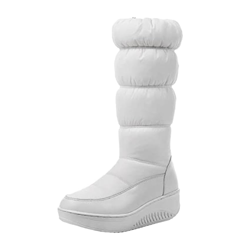 LOIJMK Bottes en coton avec semelles épaisses et fermeture éclair latérale Chaussures de neige à tube haut pour femmes Bottes chaudes pour femmes Chaussures blanches pour femmes D12zSBZr