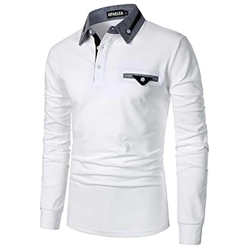 APAELEA Polo de Golf à Manches Longues Homme Coton Contrasté Plaid épissure Lattice Tennis Shirt CphmStHC