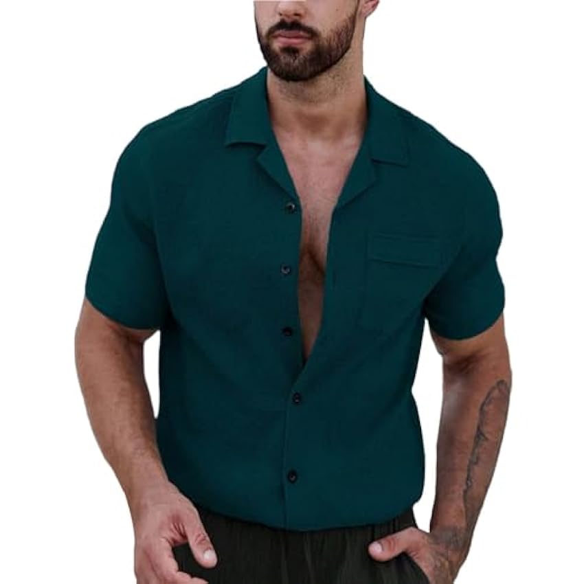 Chemise d´été à manches courtes pour homme - Couleur unie - Chemise décontractée pour homme 2024 - Coupe classique - Chemise boutonnée KvLDSNwL