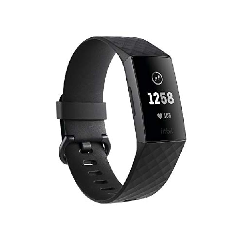 Fitbit Charge 3 Advanced Fitness Tracker with Heart Rate, Swim Tracking & 7 Day Battery - Graphite/Black, One Size 7pNvmGi8