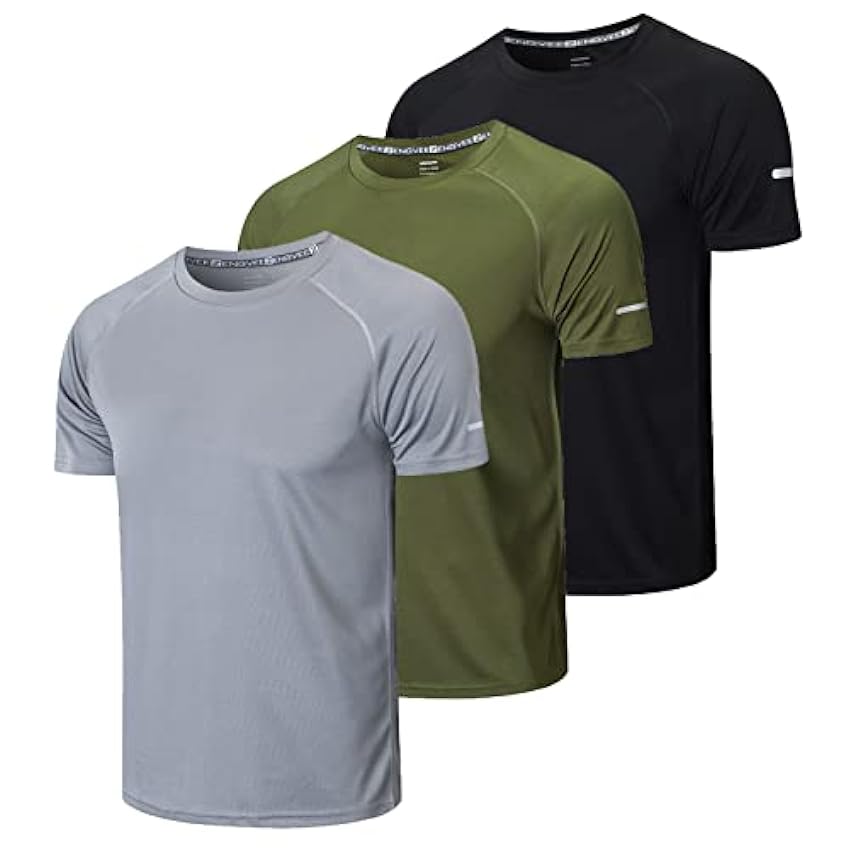 3 Pack T-Shirt Homme Tee Shirt Sport Homme Manche Courte Séchage Rapide Respirant Baselayer Haut Running Fitness Gym Tshirt(520) Black Gray Green-L cKCL9aDk