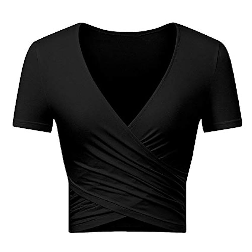 Uniquestyle Femme Col V Manches Courtes Tee Shirt Top Wrap Hauts Plume Taille Loose XNDPwo7n