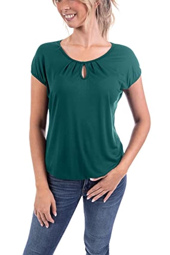 U&F T-shirt d´été basique à manches courtes pour femme Taille S à XXL Décolleté encolure ronde et élastique à l´ourlet pour le printemps, l´été ou l´automne 2Ehmzci5
