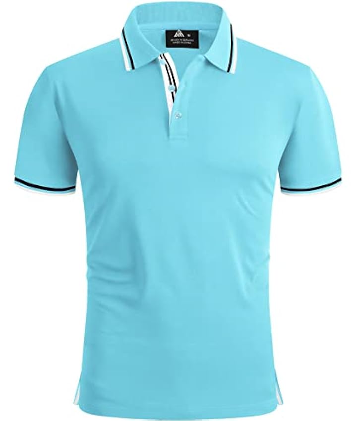 SPEEDRUN Polo Homme Manches Courtes d´été Casual Blanc Polos de Sport Golf Tennis Regular Fit T-Shirt Business Rayure b57FVWcH