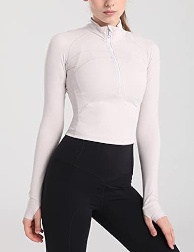 IECCP T-Shirts de Sport Femme à Manche Longues Tops 1/2 Fermeture Éclair Fitness Running Yoga Tee Shirt Fba3k2Wy