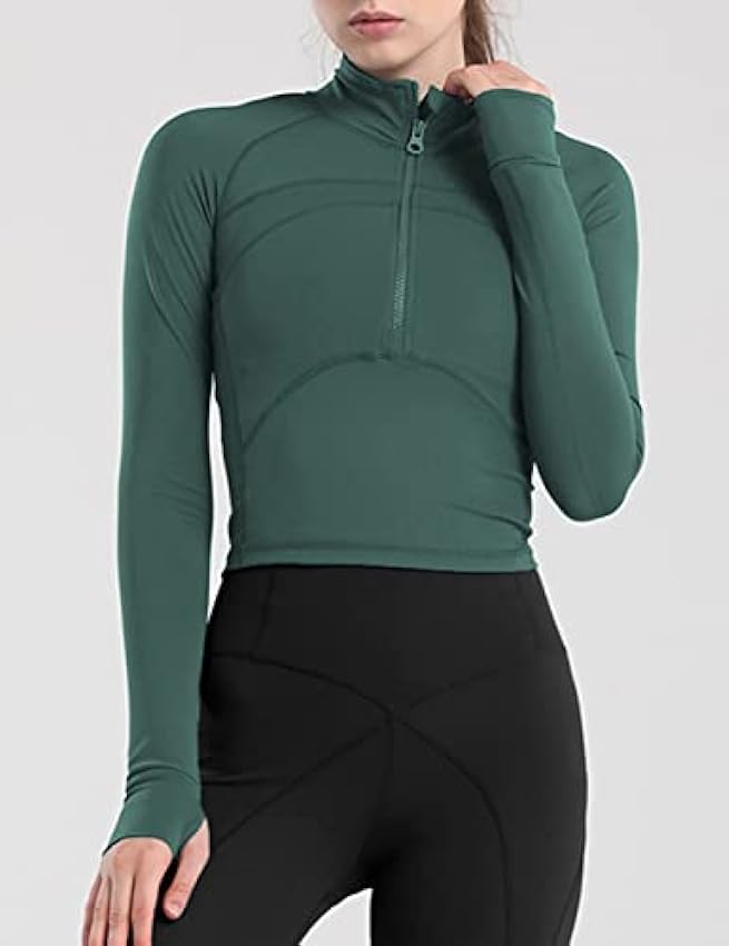 IECCP T-Shirts de Sport Femme à Manche Longues Tops 1/2 Fermeture Éclair Fitness Running Yoga Tee Shirt Fba3k2Wy