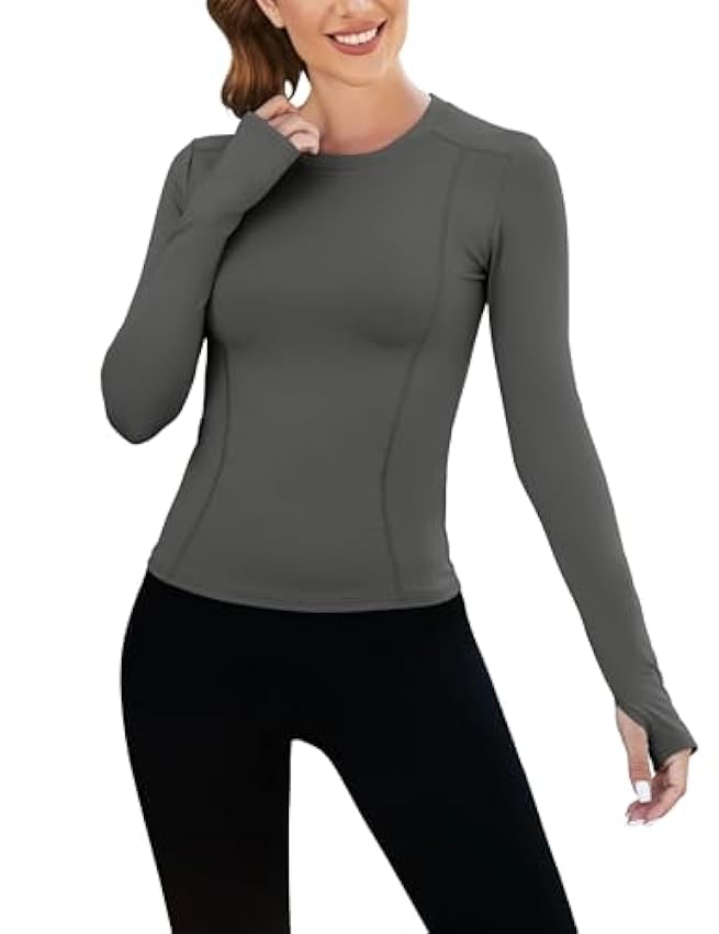 IECCP T-shirts d´entraînement basiques sans coutures pour femmes à manches longues haut de yoga sport course respirant haut sportif coupe ajustée pLs0AWQl