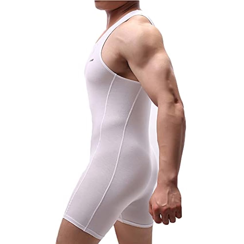 WMIERFI Justaucorps de lutte pour homme - Une pièce - Combinaison de sport - Sous-vêtements actifs, Sans pochette - Blanc, Large a0eTOb2E