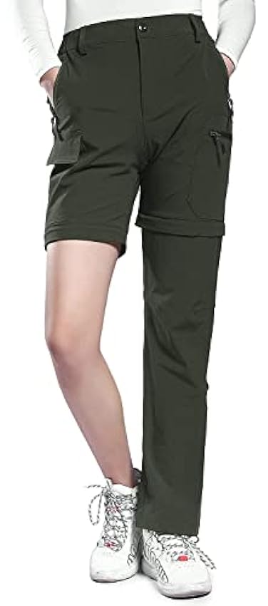 Hiauspor Pantalon de randonnée convertible léger à fermeture éclair pour femmes, pantalon extensible à séchage rapide, UPF 50+ 8iP13WdH