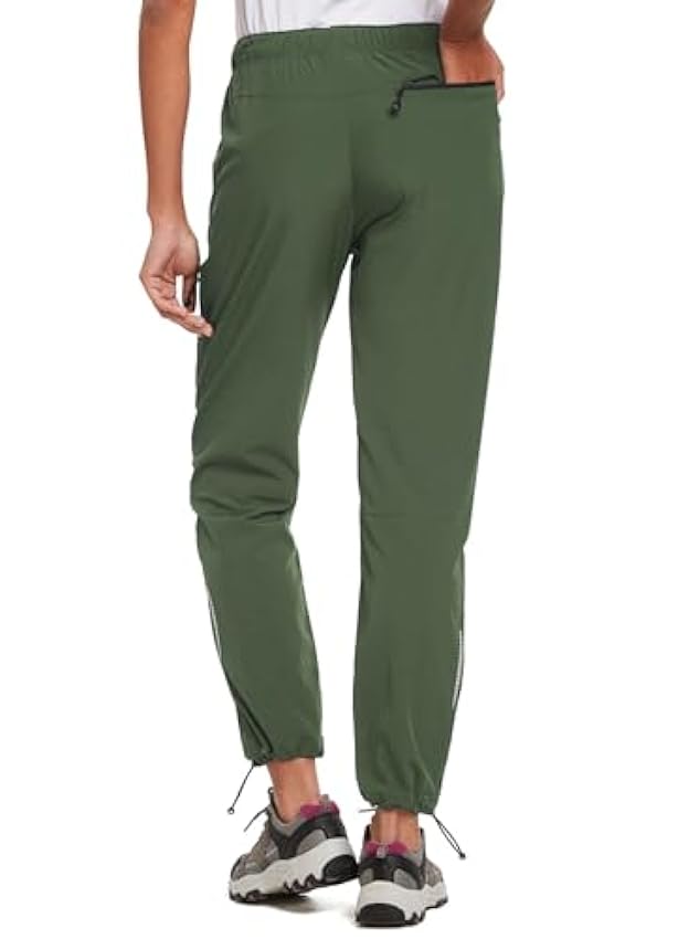 BALEAF Pantalon imperméable pour femme, pour la marche, la randonnée, l´extérieur, cargo à séchage rapide, léger, UPF 50+ avec poches à fermeture éclair, vert militaire, XXL nRL80mkH