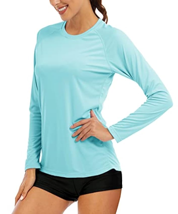 MAGCOMSEN T-shirt classique à manches longues pour femme - Col rond - Séchage rapide, bleu 5IzK3uyf