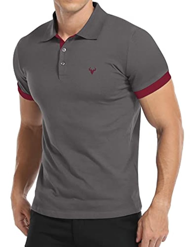 KUYIGO Hommes Polo Manches Courtes tête de cerf brodée Golf Tennis Coton T-Shirt S-XXL iyn4Aq1k