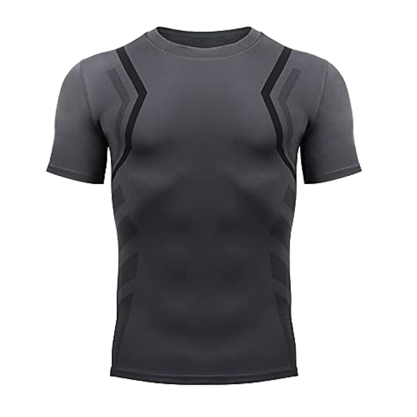 AMZSPORT T Shirt Compression Homme, Chemise de Gymnastique à Manches Courtes Baselayer à Séchage Rapide T-Shirt de Course à Pied IWONOQSG