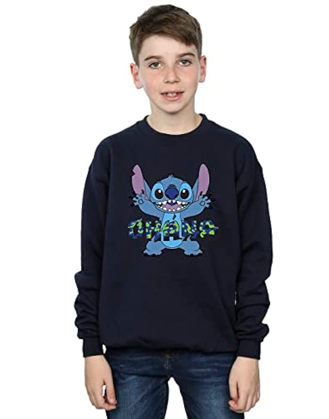 Disney Lilo et Stitch Ohana Sweat-shirt bleu pailleté pour garçon, bleu marine, 5 ans Ax0rCn0k
