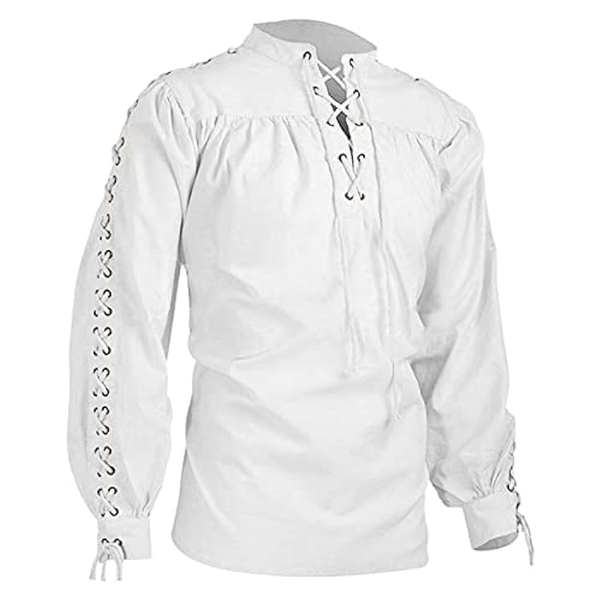 T-shirts de sport pour homme - Taille surdimensionnée - Sweat à manches longues - Col en V - Chemise en lin - Chemise médiévale à lacets - Chemise à col montant en coton noir - T-shirt à manches UjQNoSSn