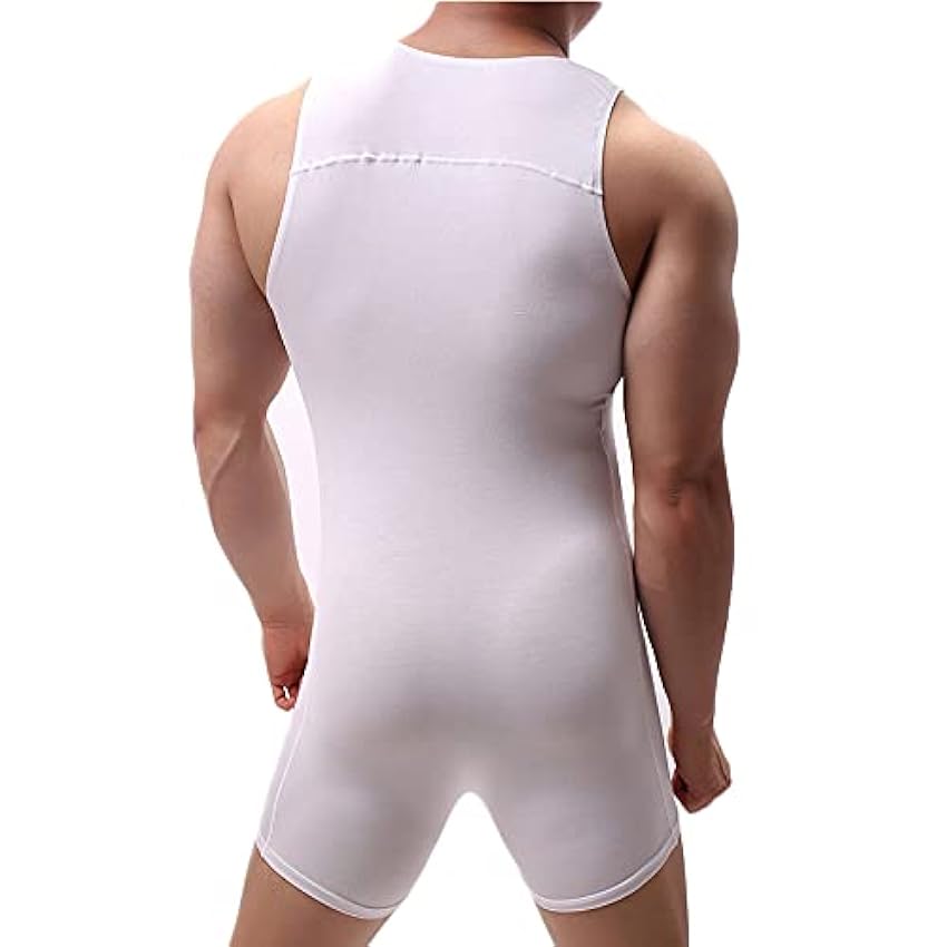 WMIERFI Justaucorps de lutte pour homme - Une pièce - Combinaison de sport - Sous-vêtements actifs, Sans pochette - Blanc, Large a0eTOb2E