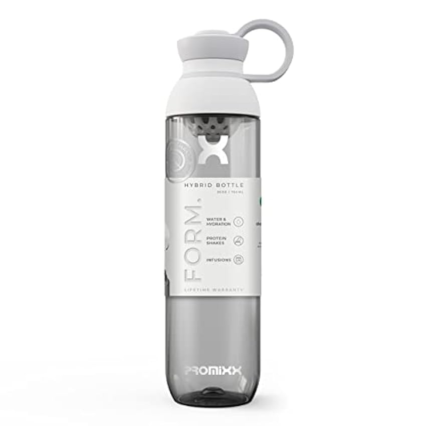 Promixx FORM Gourde Bulk de Sport - Shaker Proteines Premium pour Infusions et Hydratation - Shaker Bulk Durable à Vie, Gourde de Sport Étanche Sans BPA - 760 ml/26 oz (Blanc) sxfDqAsr
