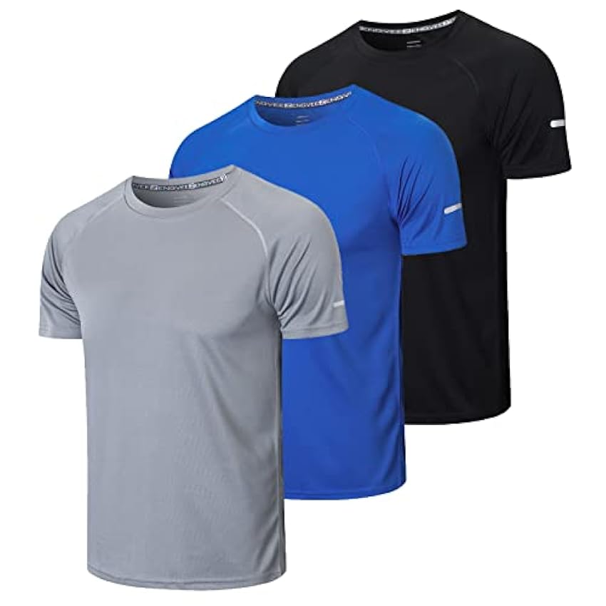 3 Pack T-Shirt Homme Tee Shirt Sport Homme Manche Courte Séchage Rapide Respirant Baselayer Haut Running Fitness Gym Tshirt(520) Black Gray Blue-L sco6sPky
