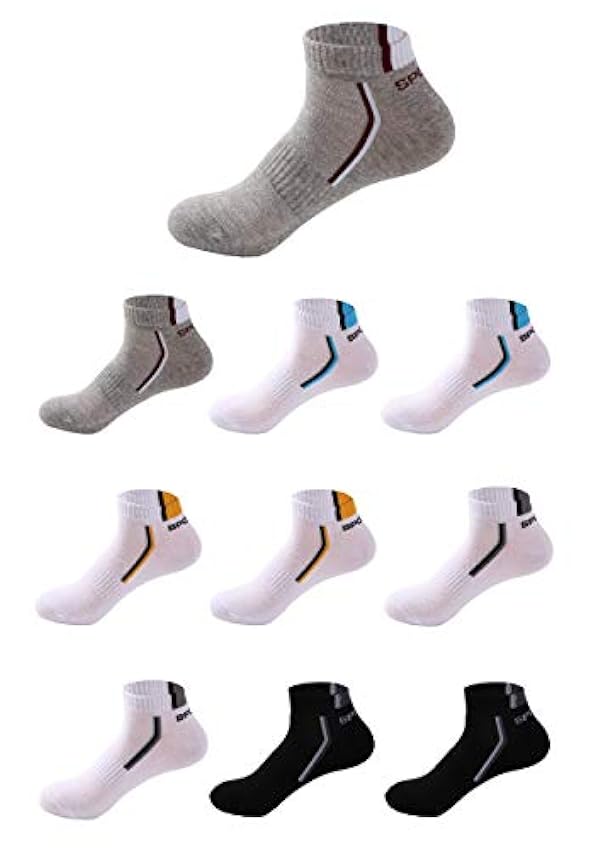 Budermmy Lot de 10 paires Homme Chaussettes de sport Femme chaussettes courtes basses respirantes (Multicolore , 41-46) MoaVD16J