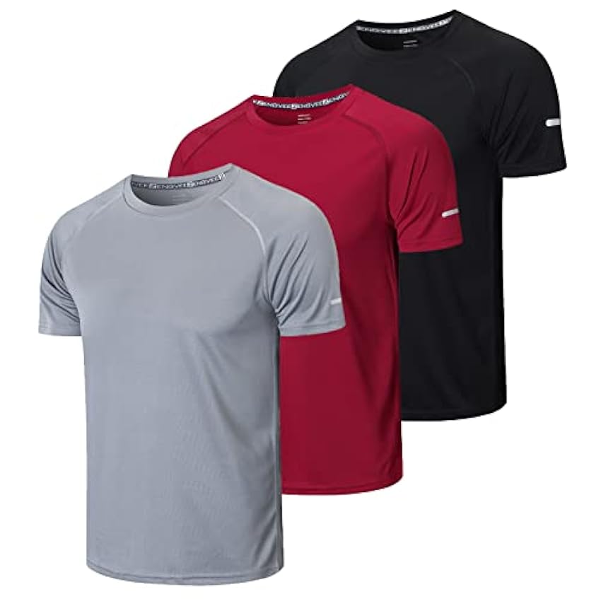 3 Pack T-Shirt Homme Tee Shirt Sport Homme Manche Courte Séchage Rapide Respirant Baselayer Haut Running Fitness Gym Tshirt(520) Black Grey Red-L vOUFrJFs