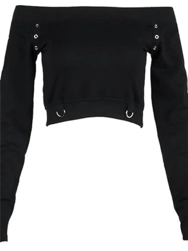 AYAZER T-Shirt Noir rétro Punk Gothique pour Femmes, Haut Court Sexy à Manches Longues, Streetwear de Printemps, esthétique, col incliné hO8bZiPi