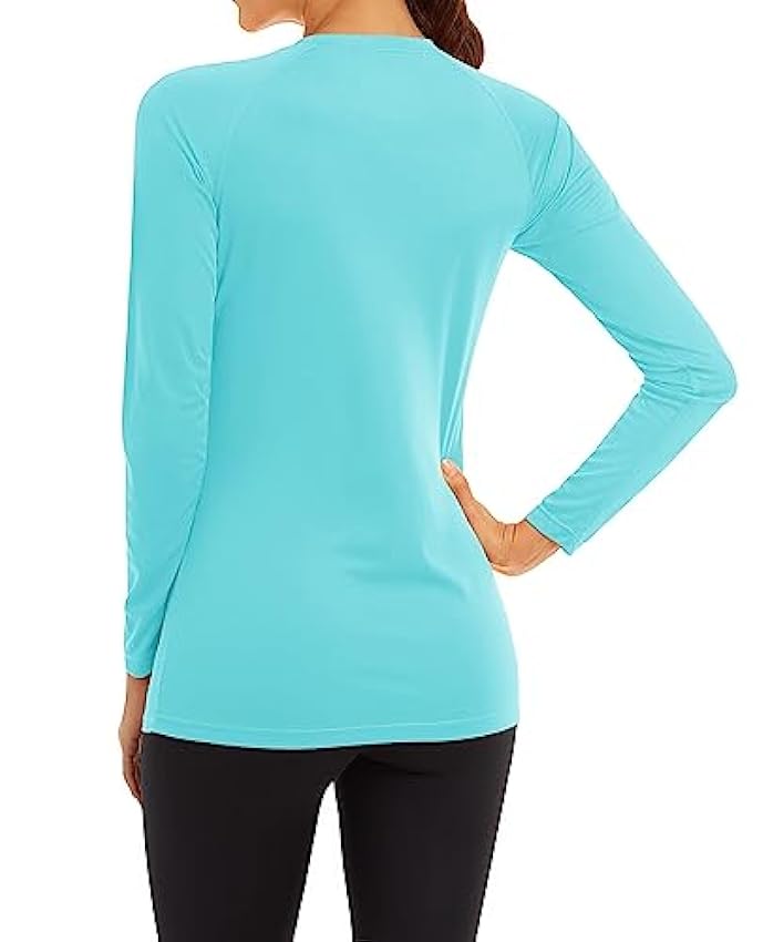 MAGCOMSEN T-shirt classique à manches longues pour femme - Col rond - Séchage rapide, bleu 5IzK3uyf