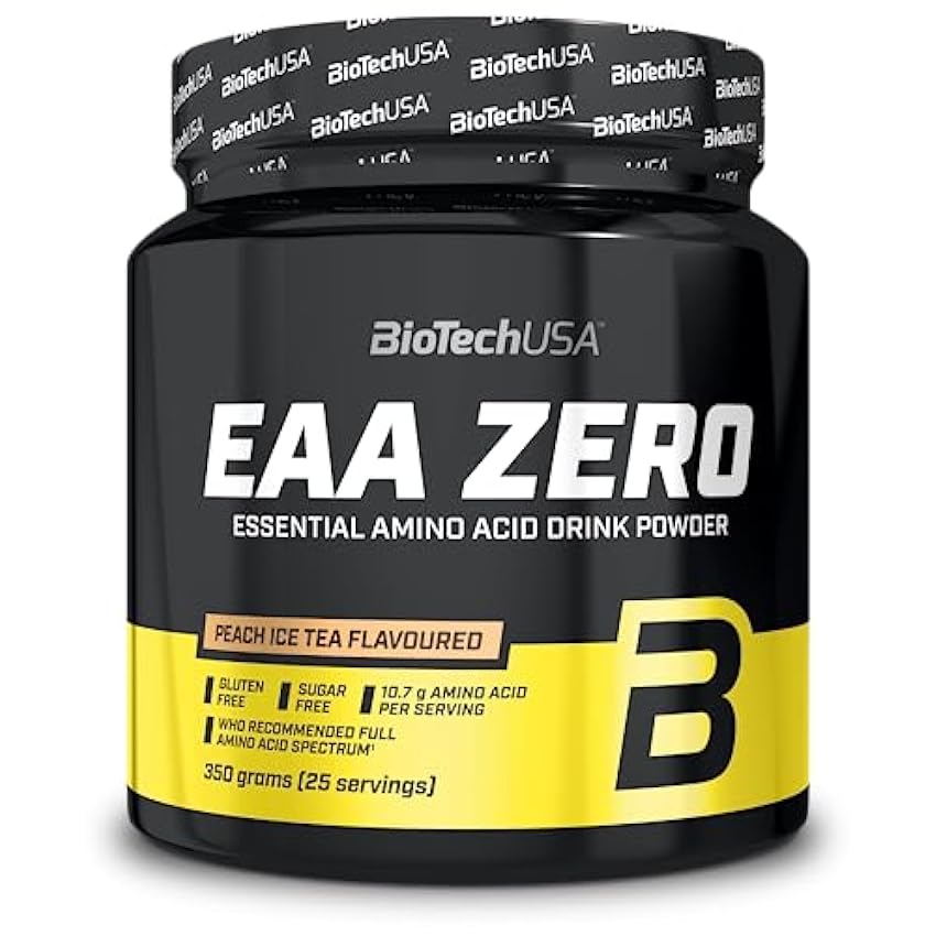 BioTechUSA EAA Zero | Acides aminés essentiels | 7160mg EAA/portion | Ratio recommandé par l´OMS | Sans sucre, sans gluten, 350g, Thé Glacé à La Pêche yGuhiHBg