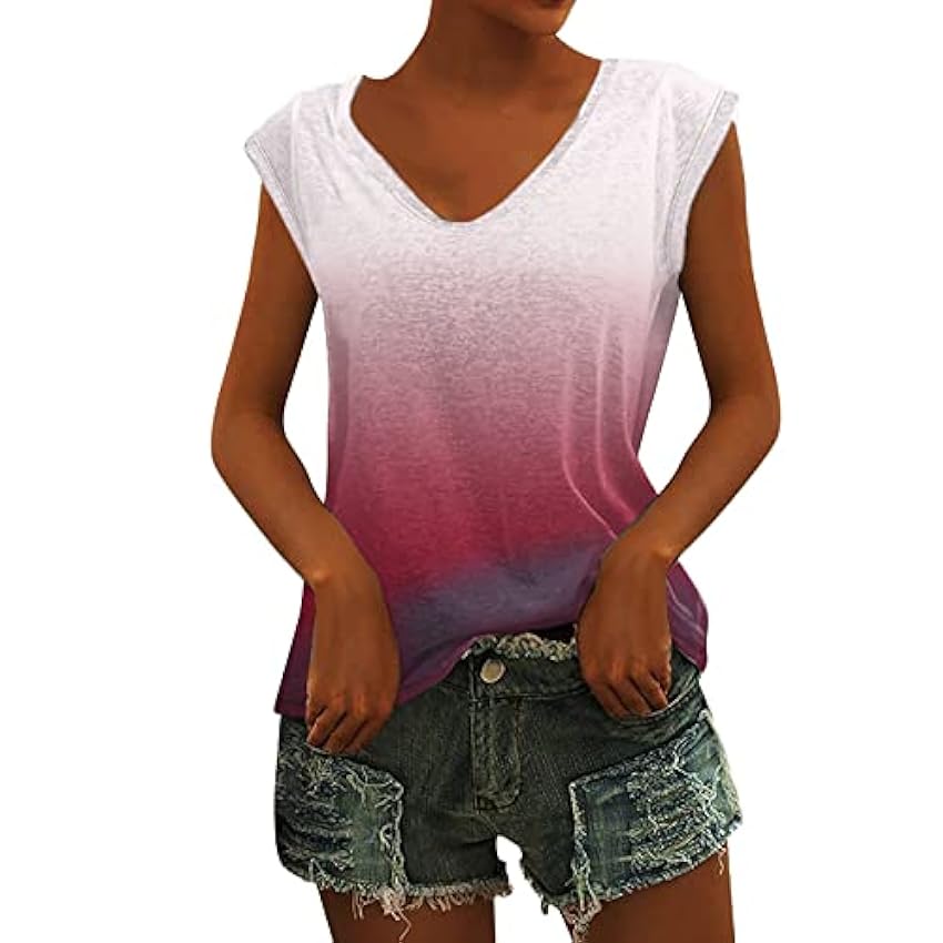 T-shirt à col en V pour femme - Imprimé pissenlit - Élégant - Sans manches - T-shirt d´été décontracté - Col rond - Chemise ample - Chemise basique - T-shirt pour adolescentes et filles ZitEPusk