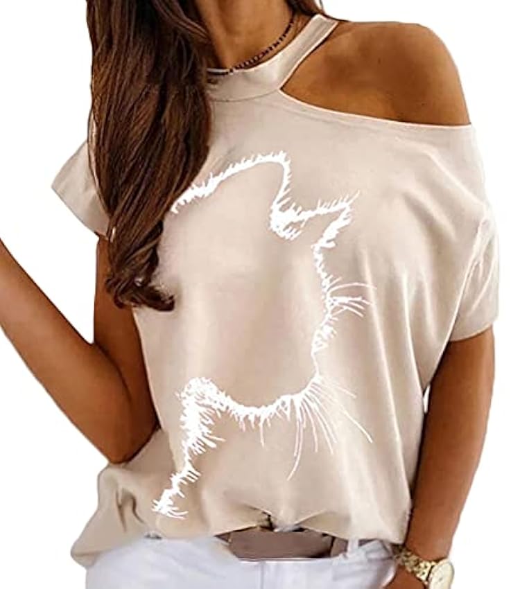ORANDESIGNE Tee-Shirt Femme Sexy Été Tops Impression de Coeur Manches Court Épaules Dénudées Chic Haut Blouse T-Shirt Grande Taille dKfrbDWb
