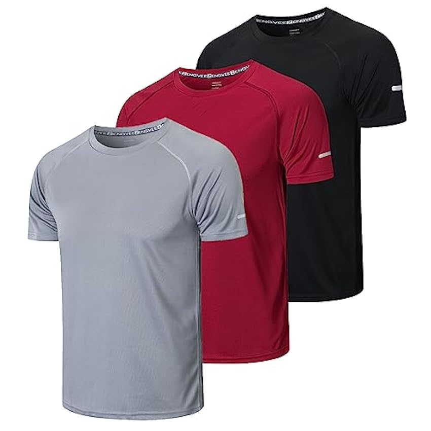 3 Pack T-Shirt Homme Tee Shirt Sport Homme Manche Courte Séchage Rapide Respirant Baselayer Haut Running Fitness Gym Tshirt(520) Black Grey Red-3XL BN8mr8ay