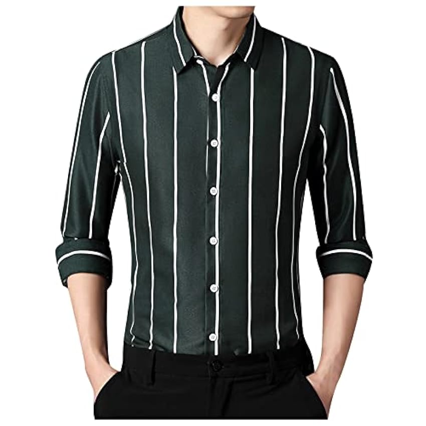 Chemise pour homme - Mode décontractée - Simplicité coréenne - Slim Striped - Manches longues - T-shirt pour homme - Chemise boutonnée - Chemise à rayures - Chemise d´été décontractée P0sByr8K