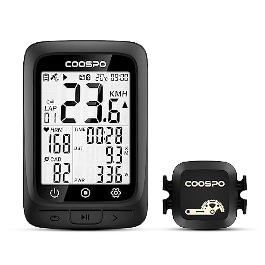 COOSPO BC107 Ordinateur Velo GPS sans Fil, Bluetooth 5.0 Ant+ Compteur Vitesse Velo Odomètre, Écran LCD rétroéclairé de 2,4 Pouces Compatible avec Capteurs Ant,Velo Route et VTT LkzTxvtn