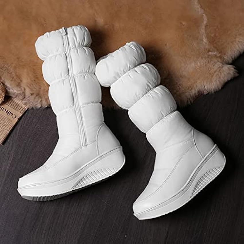 LOIJMK Bottes en coton avec semelles épaisses et fermeture éclair latérale Chaussures de neige à tube haut pour femmes Bottes chaudes pour femmes Chaussures blanches pour femmes D12zSBZr