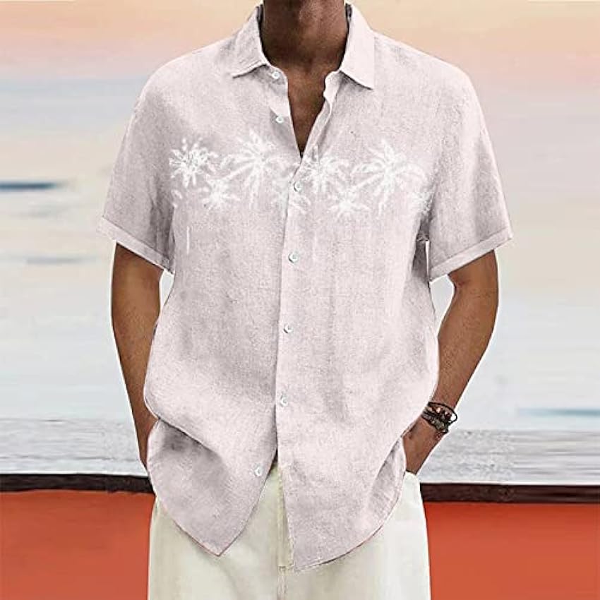 SHZFGUI Tshirts Garcon Mode Tropical Loungewear Débardeur Bouton Manche Courte Grande Léger SLI Chemise Homme Fête des Pères col Revers Polyester H2S2GK9Q