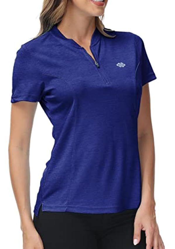 AjezMax Femme Polo Manches Courtes Coton Col Zippé Uni Sport Henley Shirt Tennis Golf Tops MHjcZ2br