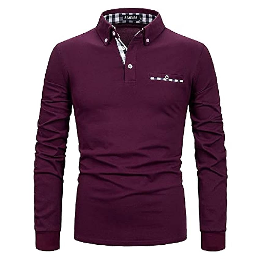 APAELEA Polo de Golf à Manches Longues Homme Coton Contrasté Plaid épissure Lattice Tennis Shirt CphmStHC