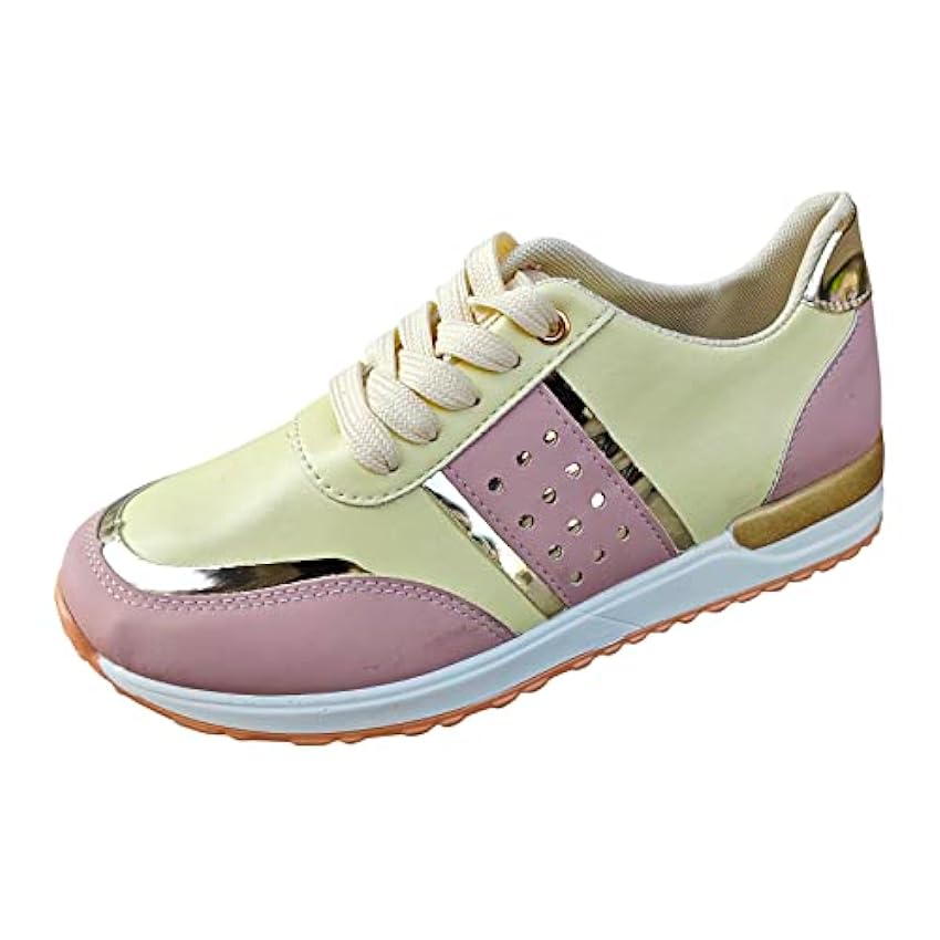 Jiabing Chaussures de course en cuir pour femme - Chaussures de sport - Chaussures plates décontractées - Blocage des couleurs - Avec lacets ronds - Chaussures de marche pour femme - Chaussures de tqR0Jgc7
