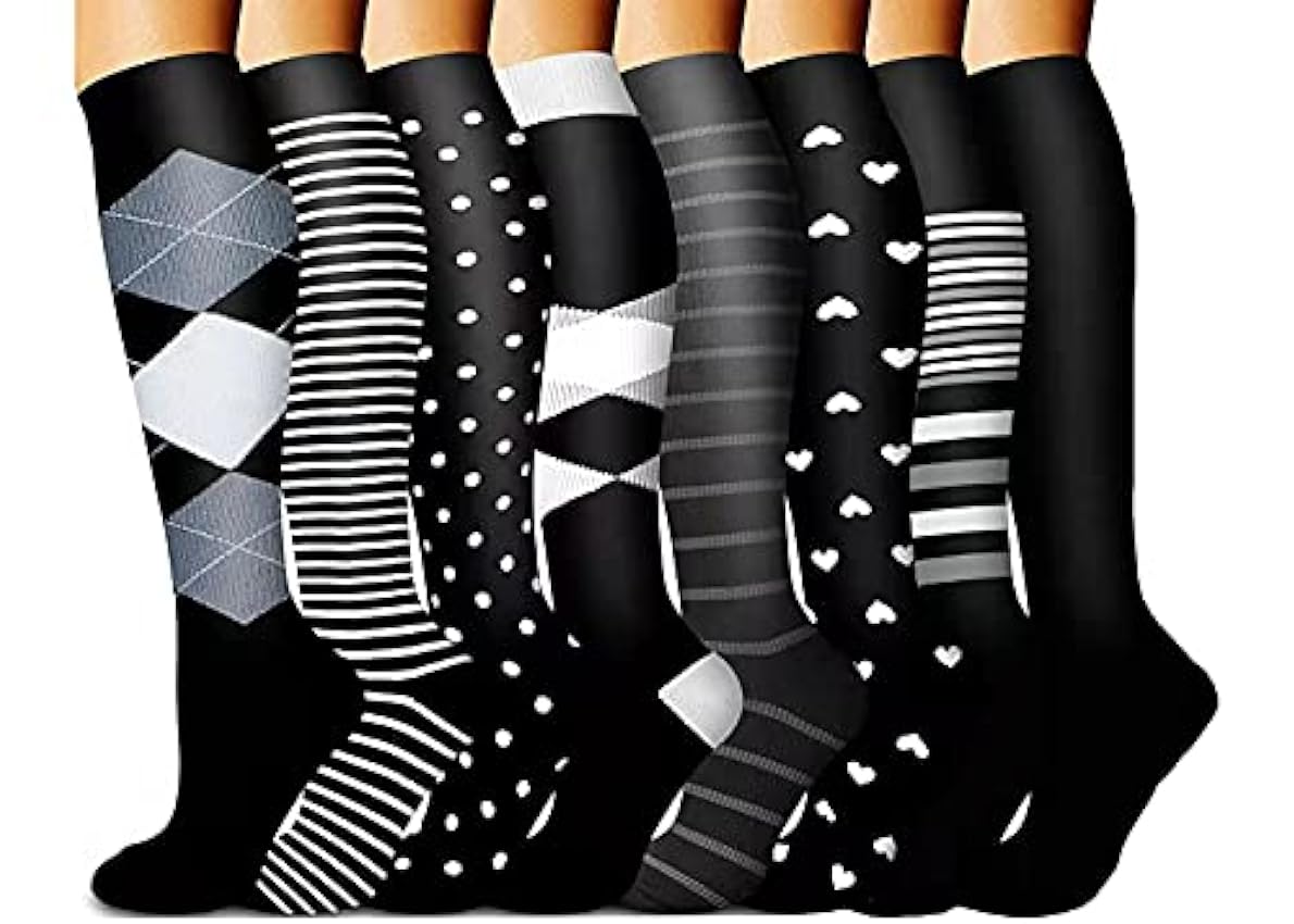 beusilay 8 Paires Chaussettes de Compression pour Hommes et Femmes (15-20 mmHg)-pour Sportifs,Voyage en Avion,infirmiers,course,Enceintes,Entraînement,Exercice,Fitness Ymx9JQbb