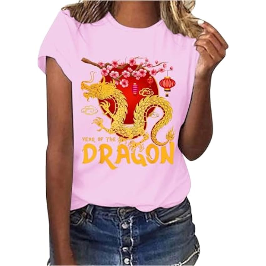 T-shirt décontracté à manches courtes pour femmes et filles 2024 imprimé dragon 01Ekzch1