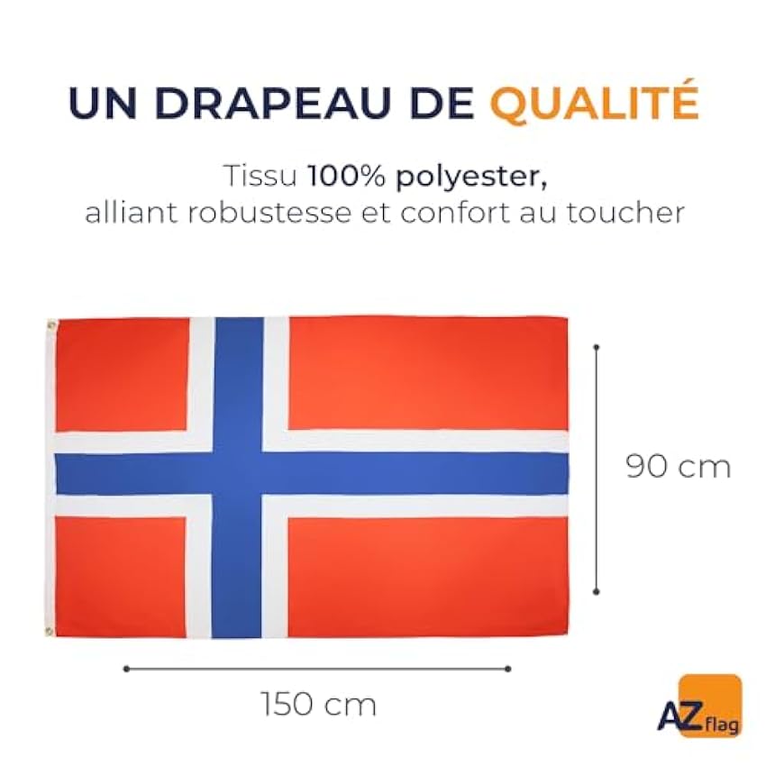 AZ FLAG - Drapeau Norvège - 150x90 cm - Drapeau Norvégien 100% Polyester avec Oeillets Métalliques Intégrés - Pavillon 110 g ECYkAq2i