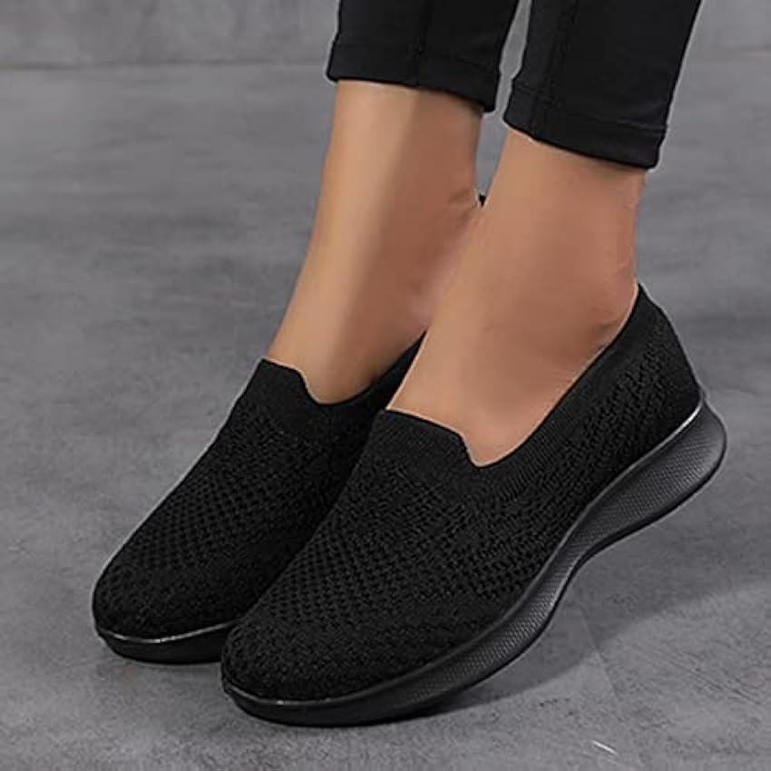 YANFJHV Baskets pour femme - En tissu noir - Chaussures de sport décontractées - Chaussures plates - Chaussures de jogging - Légères et respirantes - Chaussures de marche pour femme QUFS3aFK