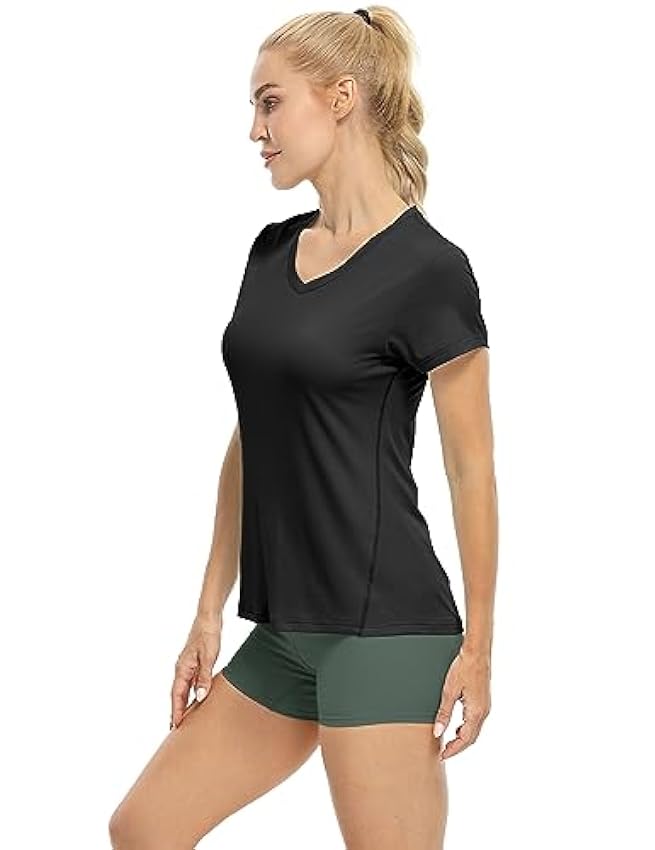 icyzone T-Shirts de Sport Femme à Manche Courtes Tops et Col en V Fitness Yoga Tee Shirt, Lot de 3 bMsthSLo