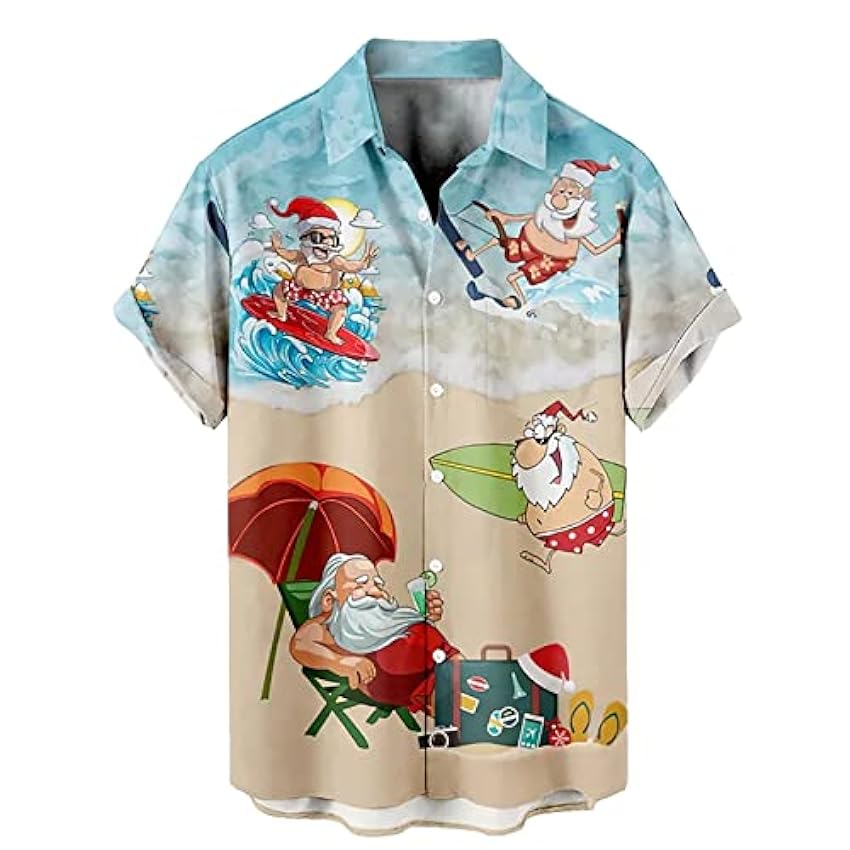 Chemise de Noël pour homme - Chemise hawaïenne amusante à manches courtes - Chemise de Noël - Poche avant - T-shirt de Noël Ugly - Chemise de Noël laide OJXzfRax