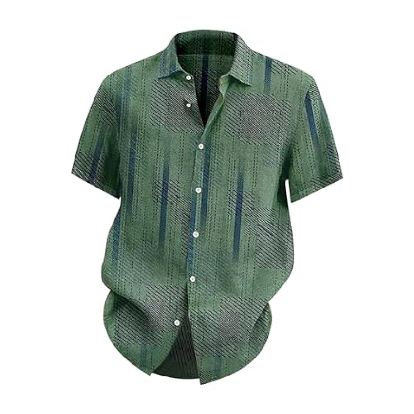 Chemise d´été à manches courtes pour homme - Style bohème léger - Col montant - Chemise en lin - T-shirt pour homme r6aeKThz