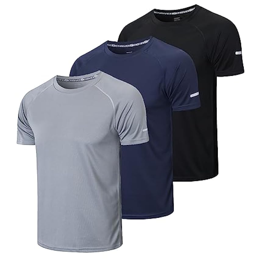 3 Pack T-Shirt Homme Tee Shirt Sport Homme Manche Courte Séchage Rapide Respirant Baselayer Haut Running Fitness Gym Tshirt(520) Black Grey Navy-3XL ezgJCRcE