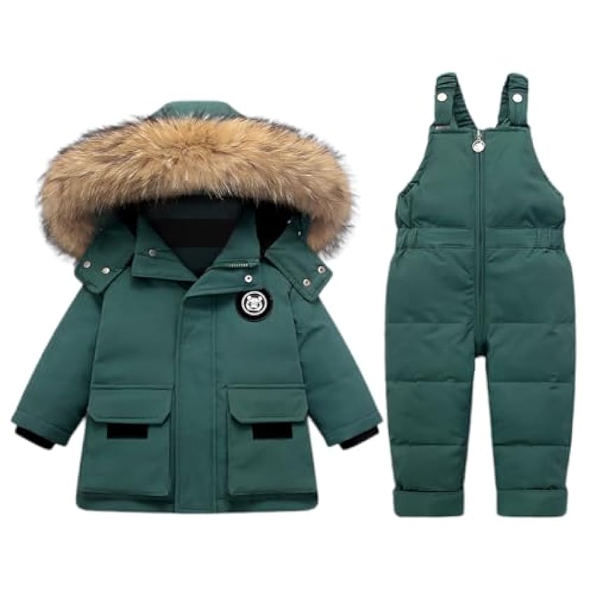 Enfant Combinaison de Ski Hiver Bébé 2 Pièces Doudoune Manteau avec Neige Bavoir Pantalon Garçons Filles Combinaisons de Neige Vêtements Vert 18-24 Mois FE3Ind33