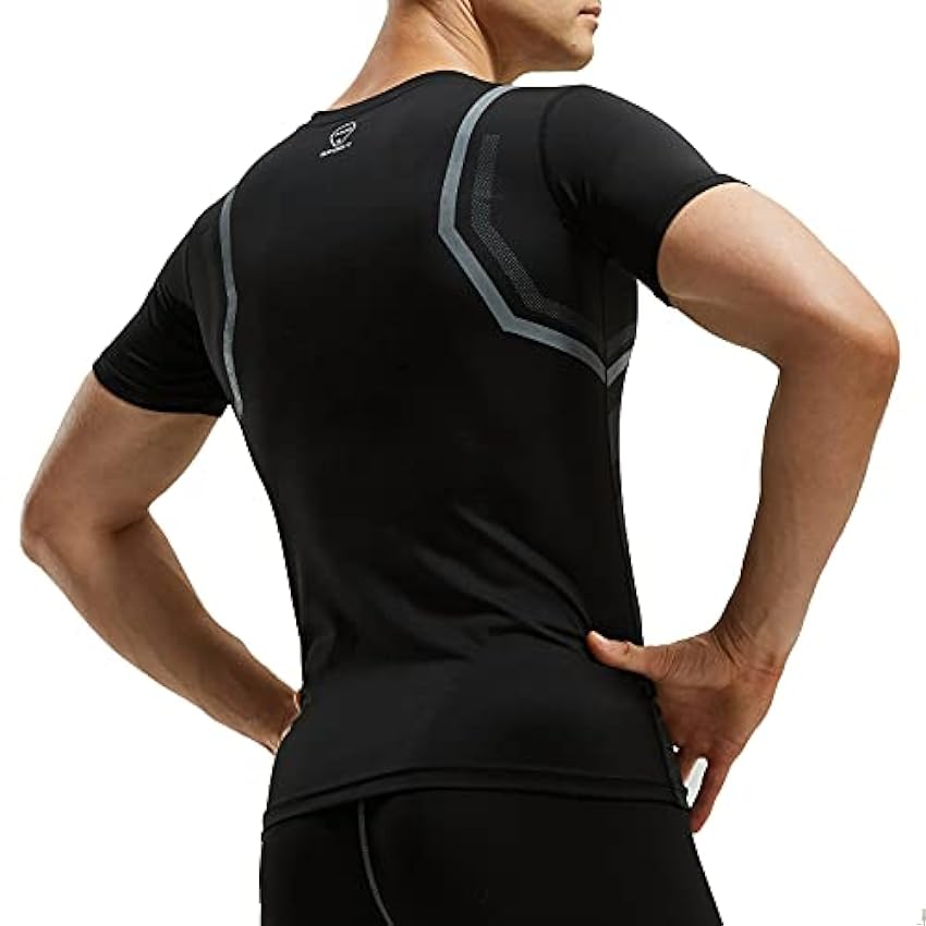 AMZSPORT T Shirt Compression Homme, Chemise de Gymnastique à Manches Courtes Baselayer à Séchage Rapide T-Shirt de Course à Pied IWONOQSG