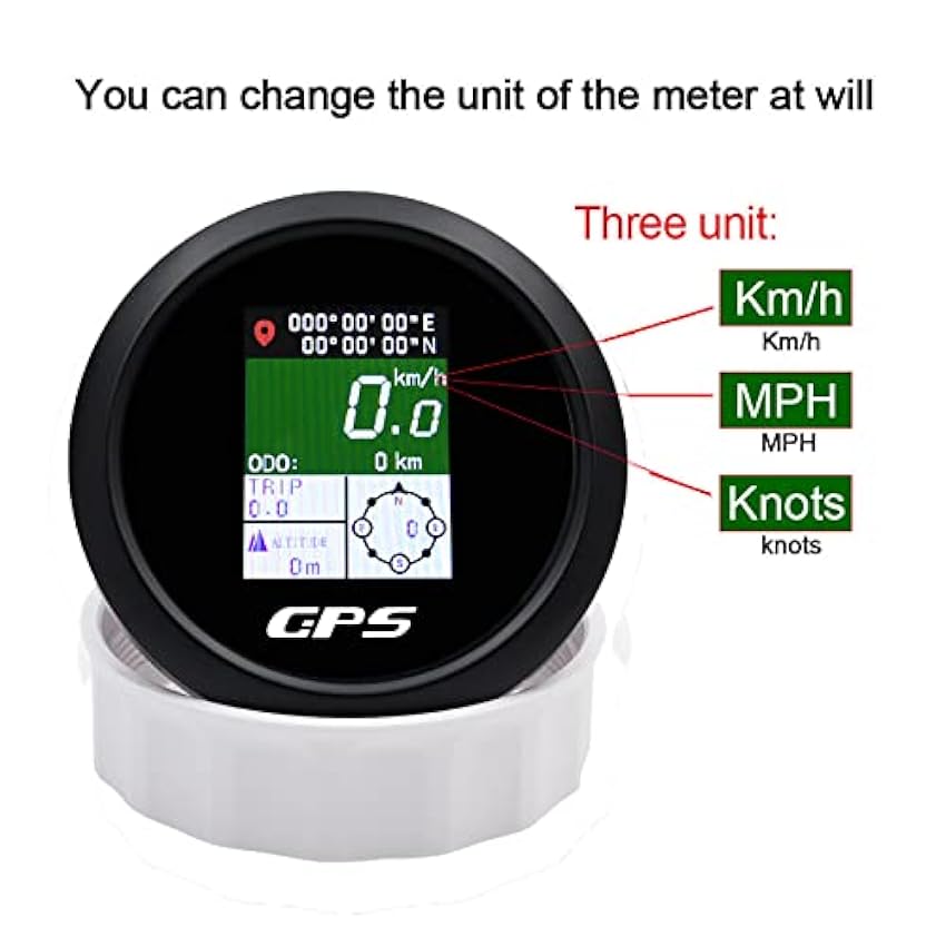 Geloo 85mm Compteur de Vitesse GPS Tachymètre TFT réglable Mph Noeuds Km/h Compteur kilométrique numérique avec antenne GPS(noir) WJyq3Kzl