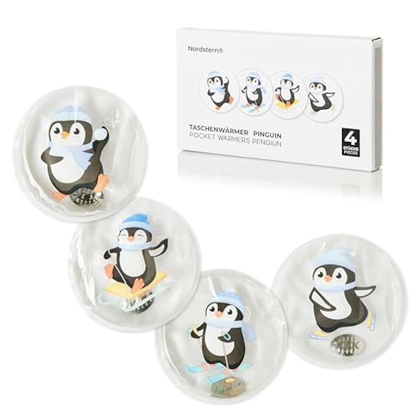 Nordstern Lot de 4 chauffe-mains en forme de pingouin - Réutilisables - Pour enfants et adultes - 9 x 9 cm 27Qsmc5x