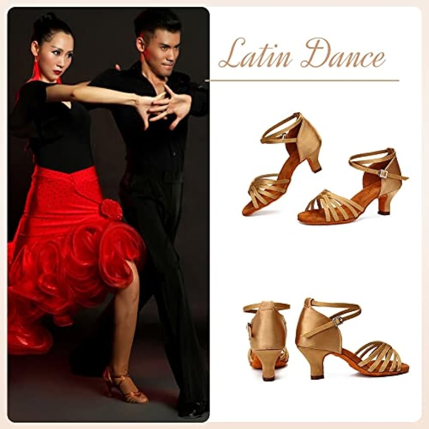 HROYL Chaussures de Danse Latine Femmes Salsa Bachata Chaussures Danse de Salon,213-5-Beige,EU37.5 ZBBFiX41